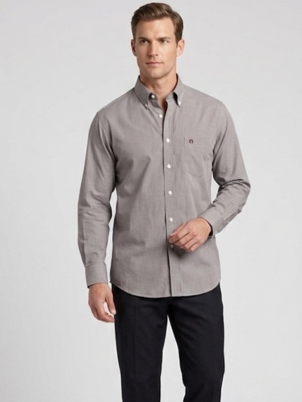 Classic Etienne Aigner Gray Checkered Dress Shirt 16 1/2 (32/33) Good Condition